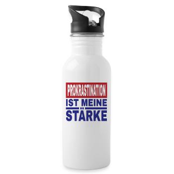 Prokrastination Ist Meine Stärke Lustiger Spruch - Trinkflasche mit integriertem Trinkhalm - Weiß - Rechts