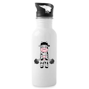 Kuh Fitness Motivation Gym Geschenk - Trinkflasche mit integriertem Trinkhalm - Weiß - Rechts