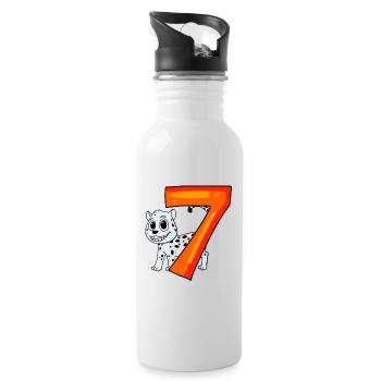 7e anniversaire Motif Léopard des neiges - Sept ans - Gourde avec paille intégrée - blanc - Droite