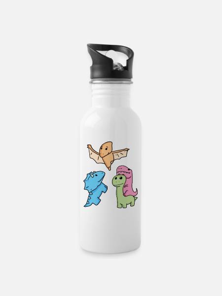 Dinosaurier - Trinkflasche mit integriertem Trinkhalm - Weiß