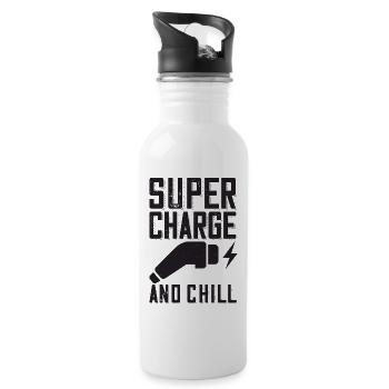Supercharge And Chill - for electric car fans - Water bottle with straw - white - Right