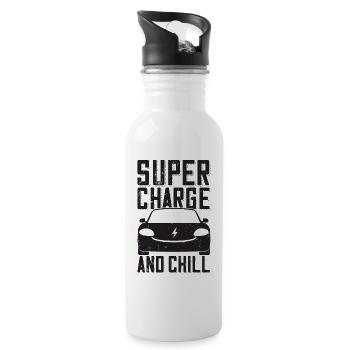 Supercharge And Chill - für Elektro Auto Fans - Trinkflasche mit integriertem Trinkhalm - Weiß - Rechts