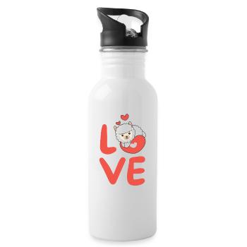 Alpaga pour la Saint-Valentin Animaux mignons Coeurs Amour - Gourde avec paille intégrée - blanc - Droite