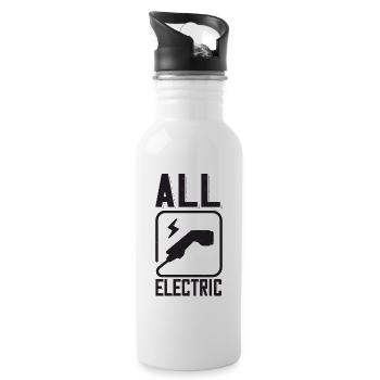All Electric Supercharge - für Elektro Auto Fans - Trinkflasche mit integriertem Trinkhalm - Weiß - Rechts