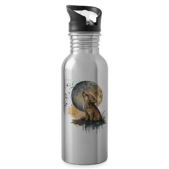 Cub Scout howling at the moon - Water bottle with straw - silver - Right