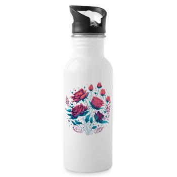 neon Rosen Vintage Rosenstrauß - Trinkflasche mit integriertem Trinkhalm - Weiß - Rechts