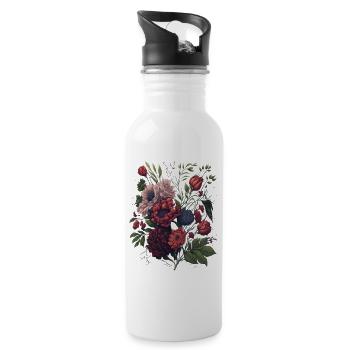 Vintage Blumen Bouquet Floral Art - Water bottle with straw - white - Right