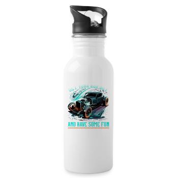 Hot Rod Get Your Rod Out, Muscle Car Rat Rod - Trinkflasche mit integriertem Trinkhalm - Weiß - Rechts