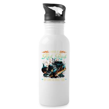 I Have A Hot Rod My Car Is Nice Too Funny Muscle - Water bottle with straw - white - Right