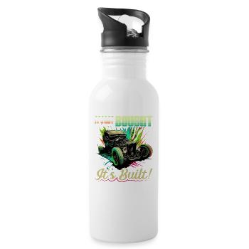 Hot Rod, Its Not Bought Its Built, Muscle Car Rat - Water bottle with straw - white - Right