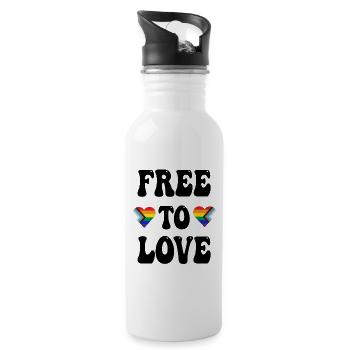 Free To Love LGBTQ Pride - Water bottle with straw - white - Right