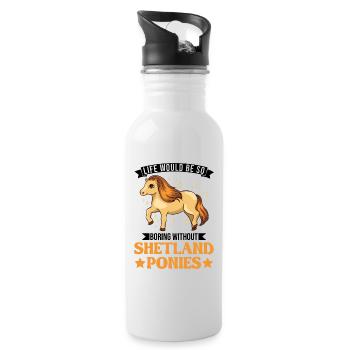 Shetland Pony Geschenk Shetty - Trinkflasche mit integriertem Trinkhalm - Weiß - Rechts