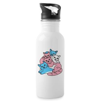 Cats Pile Transgender Flag Trans LGBTQ Cat - Water bottle with straw - white - Right