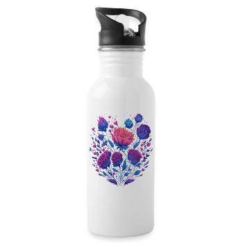 neon Rosenstrauß Vintage Rosen - Trinkflasche mit integriertem Trinkhalm - Weiß - Rechts