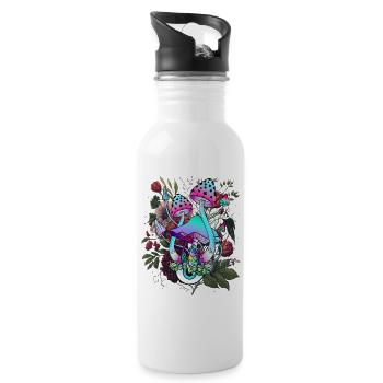 Psychedelischer Pilz mit Auge und Blumen - Trinkflasche mit integriertem Trinkhalm - Weiß - Rechts