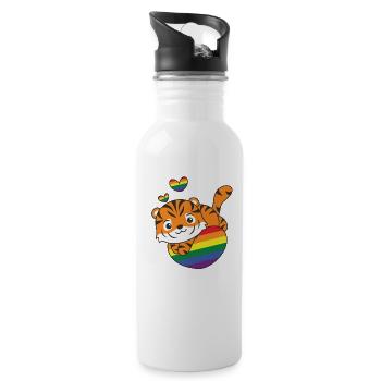 Regenbogen Flag Pride LGBTQ süßes Tiger Love - Trinkflasche mit integriertem Trinkhalm - Weiß - Rechts