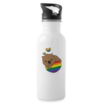 Rainbow Flag Pride LGBTQ Cute Wombat Love - Water bottle with straw - white - Right