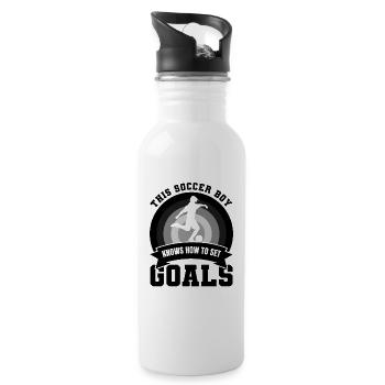 Soccer boy knows how to set goals - Water bottle with straw - white - Right