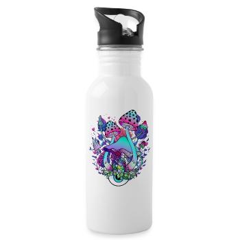 Psychedelic Mushroom Eyes Nature Art - Water bottle with straw - white - Right