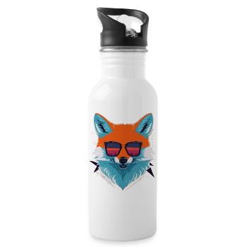 Sly and Stylish: Retro Aggressive Fox T-Shirt - Water bottle with straw - white - Right