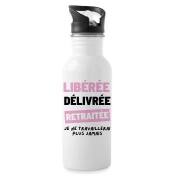 libérée delivrée retraitée. Humour Cadeau Retraite - Gourde avec paille intégrée - blanc - Droite