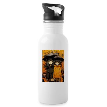 Friendship under the umbrella anime girl - Water bottle with straw - white - Right