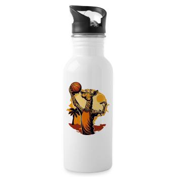 Giraffe playing basketball in the sun - Water bottle with straw - white - Right