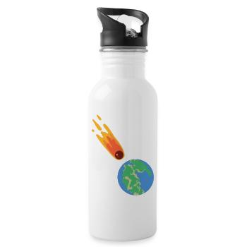 hugadino meteorite hits pangea, dino, dinosaur - Water bottle with straw - white - Right