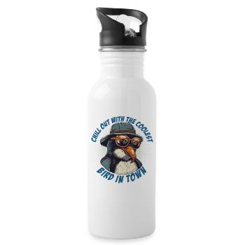 Chilliger Pinguin mit Sonnenbrille und Hut - Trinkflasche mit integriertem Trinkhalm - Weiß - Rechts