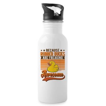 Gummiente Geschenk Quietscheente Badeente - Trinkflasche mit integriertem Trinkhalm - Weiß - Rechts