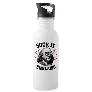 Suck It England 4. Juli Männer USA Patriotisch Ben - Trinkflasche mit integriertem Trinkhalm - Weiß - Rechts