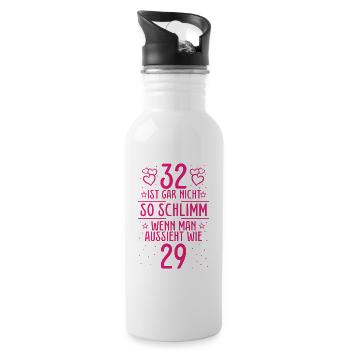 32 Ist Gar Nicht So Schlimm - Trinkflasche mit integriertem Trinkhalm - Weiß - Rechts