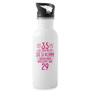 35 Ist Gar Nicht So Schlimm - Trinkflasche mit integriertem Trinkhalm - Weiß - Rechts