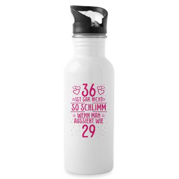 36 Ist Gar Nicht So Schlimm - Trinkflasche mit integriertem Trinkhalm - Weiß - Rechts
