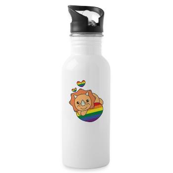 Rainbow Flag Pride LGBTQ Cute Triceratops Love - Water bottle with straw - white - Right