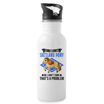 Shetland Pony Geruch Geschenk Shetty - Trinkflasche mit integriertem Trinkhalm - Weiß - Rechts