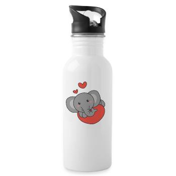 Elephant for Valentine's Day cute animals hearts - Water bottle with straw - white - Right