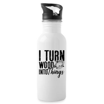 I Turn Wood Into Things Woodworker Woodturner - Water bottle with straw - white - Right