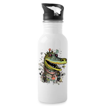 Fako der Alligator - Trinkflasche mit integriertem Trinkhalm - Weiß - Rechts