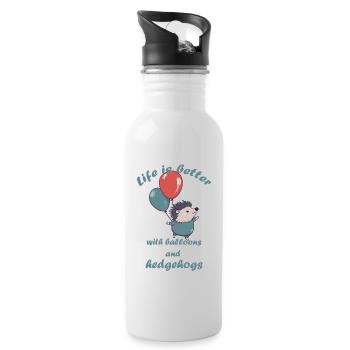 Kleiner Igel mit Luftballons und Schriftzug - Trinkflasche mit integriertem Trinkhalm - Weiß - Rechts
