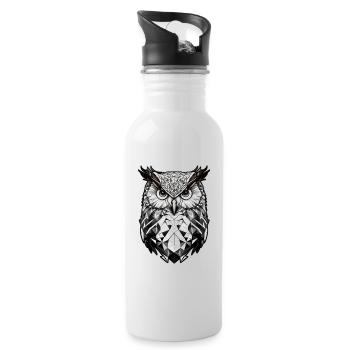 Tête de hibou géométrique noir et blanc - Gourde avec paille intégrée - blanc - Droite