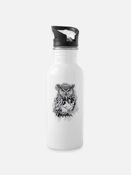 Hibou géométrique - Gourde avec paille intégrée - blanc