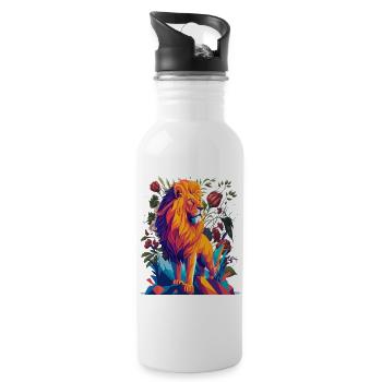 Majestic lion with flowers - Water bottle with straw - white - Right