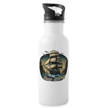Gigantic boat sails in a storm on the high seas - Water bottle with straw - white - Right