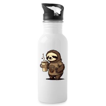 müdes Faultier mit riesigem Kaffeebecher - Trinkflasche mit integriertem Trinkhalm - Weiß - Rechts