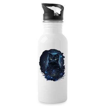 Mystical Black Cat in Space - Water bottle with straw - white - Right