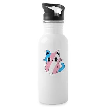 Niedliche Transgender-Pride-Monat LGBT-Kawaii-Katze - Trinkflasche mit integriertem Trinkhalm - Weiß - Rechts