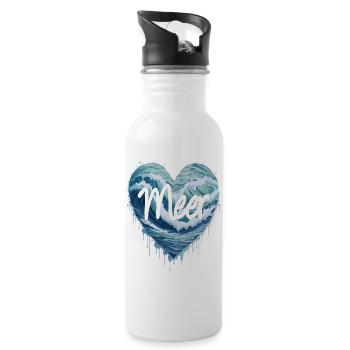 Das Meer im Herzen - Trinkflasche mit integriertem Trinkhalm - Weiß - Rechts