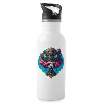 Funny Steampunk Poodle Vintage Dog Design - Water bottle with straw - white - Right