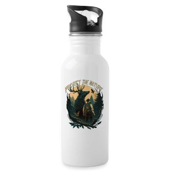 Jäger mit Tieren im Wald - Trinkflasche mit integriertem Trinkhalm - Weiß - Rechts